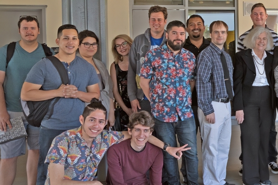 citrus college journalism students and faculty advisors pose together during a celebratory reception honoring achievements by the clarion newspaper logos magazine and the journalism program