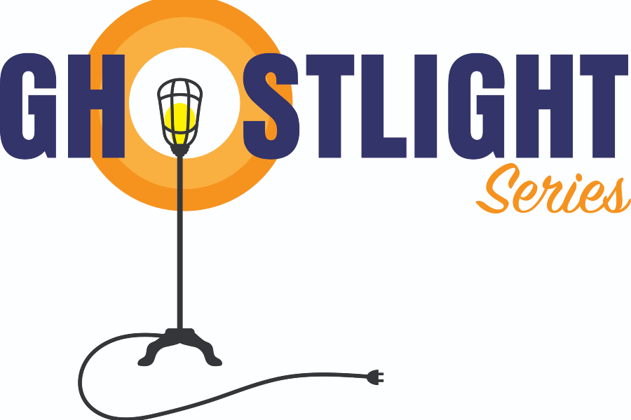 ghostlight series logo with a stylized stage light glowing against an orange circle and a power cord extending below