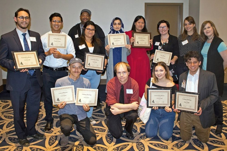 citrus college student journalists and faculty pose with certificates after earning awards at a regional journalism association of community colleges conference