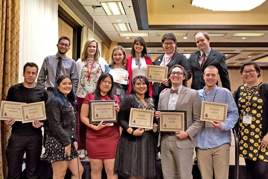 citrus college student journalists and faculty pose with certificates and awards at the journalism association of community colleges state convention in sacramento