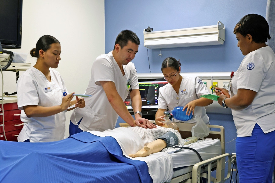 health sciences' nursing students in a lab class
