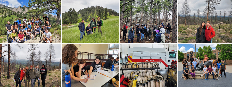 students participate in outdoor field studies, classroom activities and group experiences, including hikes through mountain forests, hands-on learning, wildland fire equipment and a campus visit