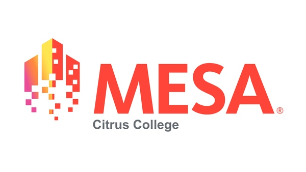 MESA program logo featuring stylized buildings transitioning into pixelated squares beside the word MESA in bold red letters and Citrus College in gray